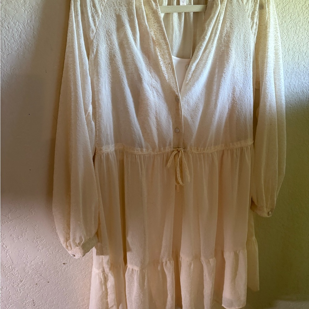 LC Lauren Conrad Cream Tiered Tie Front Dress